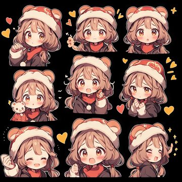 Cute little girl emoticons sticker, Creayed by A.I