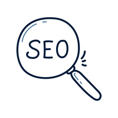 Hand drawn SEO search doodle line illustration. SEO search doodle icon vector.