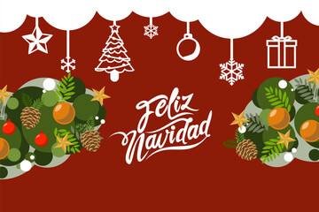 Translation: Merry Christmas. Feliz Navidad vector text Calligraphic Lettering design card template. Suitable for greeting card, poster and banner.
