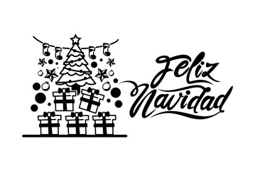 Translation: Merry Christmas. Feliz Navidad vector text Calligraphic Lettering design card template. Suitable for greeting card, poster and banner.
