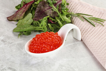 Red caviar in the bowl
