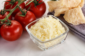 Shredded Italian hard parmesan cheese