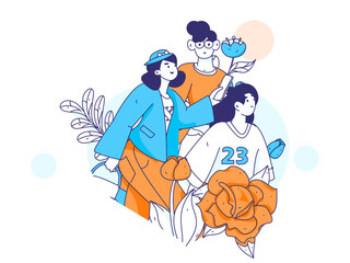 3.12 International Women's Day professional women flat character vector concept operation hand drawn illustration
