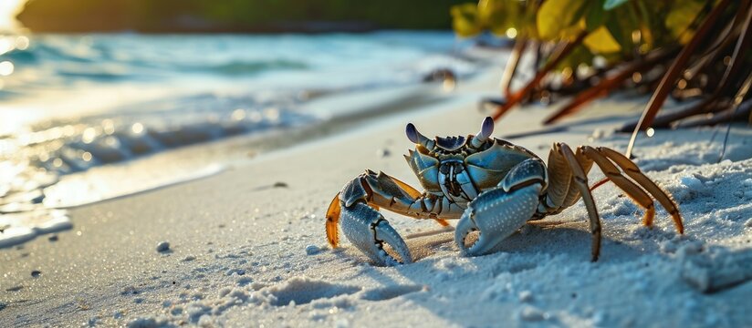 Crab with horns on Maldivian beach.