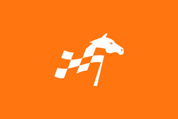 Galloping Finish: Race Flag Horse Logo for Victory & Momentum