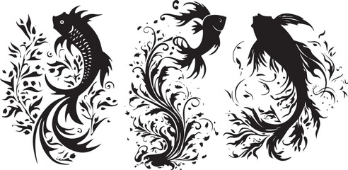 Fototapeta premium Fish under the ocean silhouette vector illustration