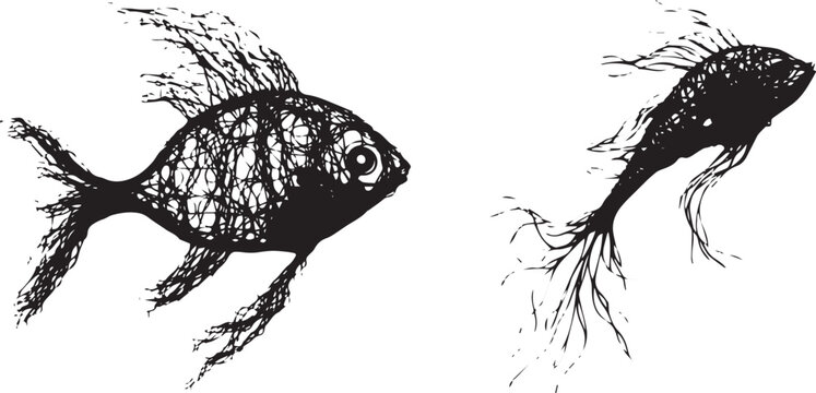 Hand drawn sketch of a fish with a pencil silhouette vector illustration