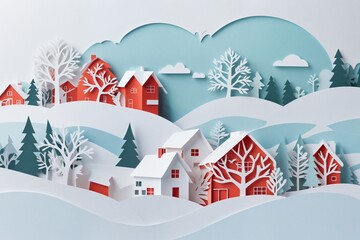 Flat Paper Cuttings winter snow scene