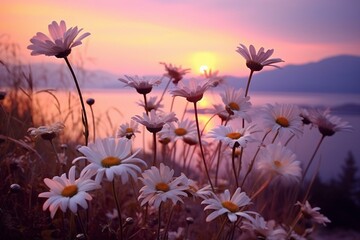 daisies in soft dusk. Generative AI