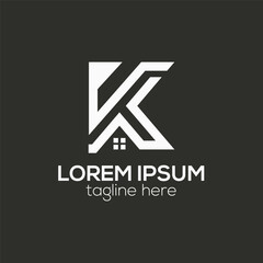 K letter real estate logo creative minimal line k letter logo concept isolated vector template 