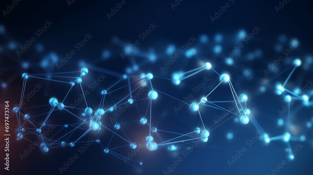 Wall mural abstract digital background with molecules and lines on a dark blue background. technology network b