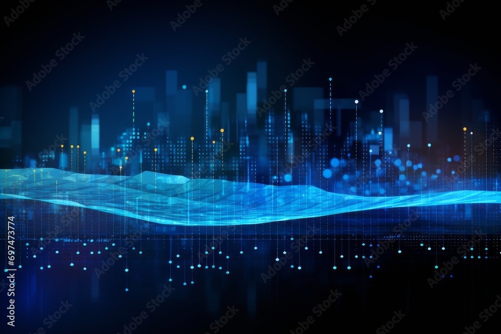Poster digital graphic abstract background for technological processes, neural networks, digital data stora