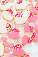 Heart-shaped sugar cookies with royal icing