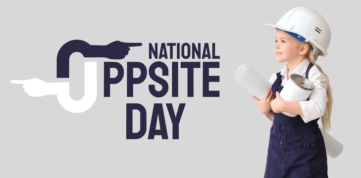 Banner for Opposite Day with little painter on grey background