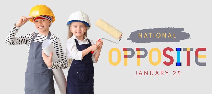 Banner for Opposite Day with little painters on light background
