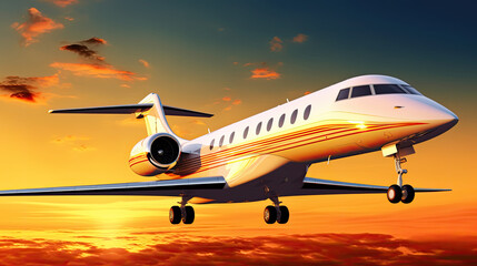 Fototapeta na wymiar Sky High Luxury: Private Jet Amongst Commercial Fleet