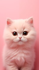 Cute white persian cat on pink background