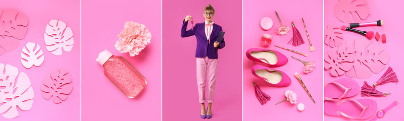 Collage of photos in pink colors