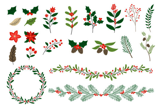 Set of Christmas wreath and foliage vector illustration