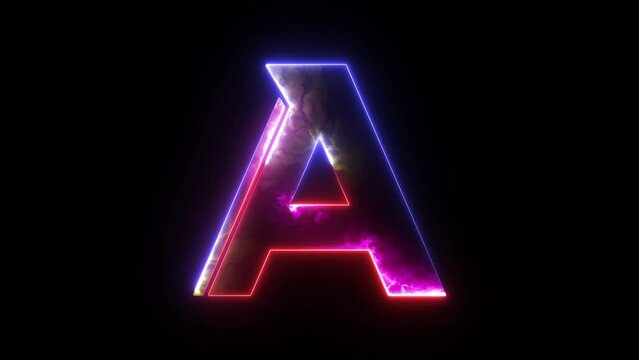 Glowing colorful light neon text capital alphabet A. Abstract glowing letter ''A'' neon light effect background animation. 3d illustration rendering
