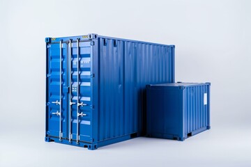 blue container on white background with shipping and moving boxes. Generative AI