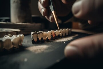 The process of bonding ceramic veneers onto teeth using cement. Generative AI - obrazy, fototapety, plakaty