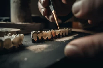 Fotobehang The process of bonding ceramic veneers onto teeth using cement. Generative AI © Leilani
