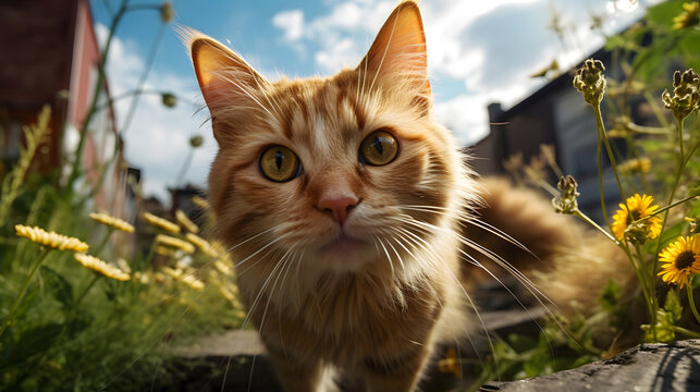 Curos cat looking into the camera, ai generated