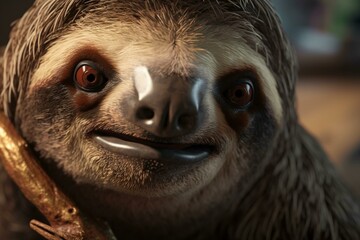 close up of a happy sloth. Generative AI