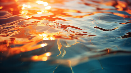Close-up of colorful water ripples at sunset