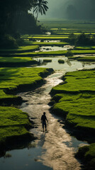 Naklejka premium person walking on the river