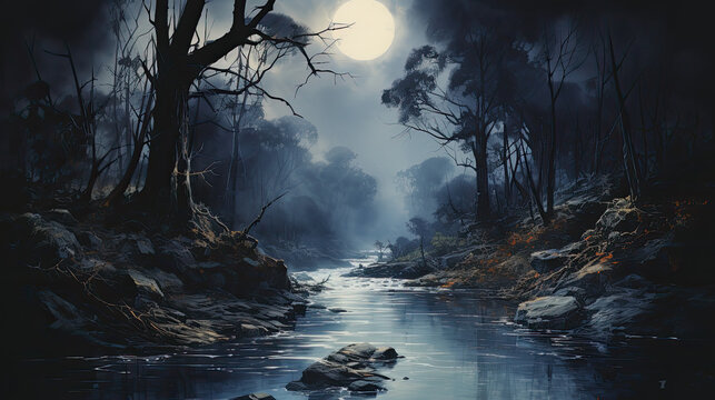 Gum Bichromate River Bend: Blue on Dark Purple
