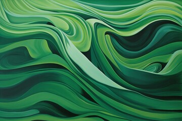 Stunning contemporary artwork in vibrant green showcasing a wavy design. Generative AI