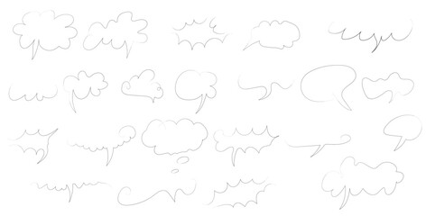 Handdrawn doodle grunge speech bubbles and dialogue emphasis. Charcoal pen line chat ballons. 手描きの落書きグランジの吹き出しと対話の強調。 木炭ペンラインのチャットバルーン。