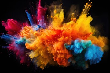 Obraz na płótnie Canvas Explosion of colored powder, isolated on black background. Abstract colored background, Explosion of colored powder on a black background, AI Generated