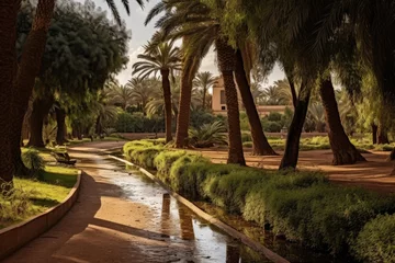 Zelfklevend Fotobehang Park in the city of Seville, Andalusia, Spain, Gardens and trees in the urban parks of Marrakech, Morocco, AI Generated © Ifti Digital