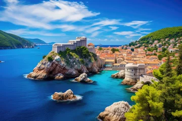 Keuken spatwand met foto Dubrovnik old town on the Adriatic Sea in Croatia, General view of Dubrovnik - Fortresses Lovrijenac and Bokar seen, AI Generated © Ifti Digital