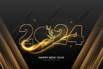 Elegant 2024 New Year background. Elegant festive banner with 3d text effect - obrazy, fototapety, plakaty