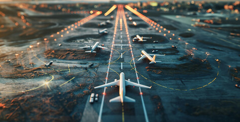 3d clay style airport runway background looking - obrazy, fototapety, plakaty
