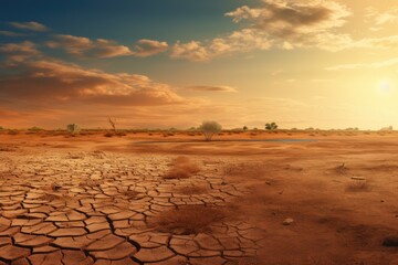Landscape with dry and cracked ground, Namibia, Africa, Drought land and hot weather, AI Generated - obrazy, fototapety, plakaty