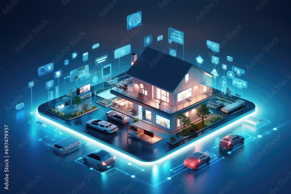 Wall mural smart home concept. smart home automation system in smart city. smart home automation system in smar