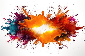 Colorful paint splashes in shape of heart on white background, Explosion border isolated on a white background, AI Generated
