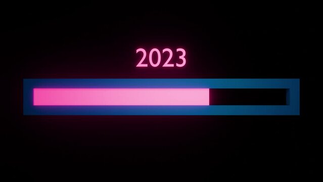 Loading 2023 to 2024 progress bar on black background Animation. Happy new year 2024 welcome. Year changing from 2023 to 2024. end of 2023 and starting of 2024. Almost reaching New Year Wishes