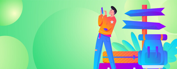 Holiday travel travel characters internet background vector hand drawn illustration
