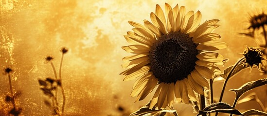 Sunflower silhouette on a golden background.