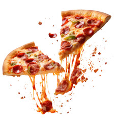 slice of pepperoni pizza flying on air - obrazy, fototapety, plakaty