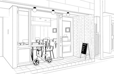 漫画風ペン画イラスト　店舗_カフェ