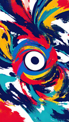 pintura pincel pincelada pinceladas arte artistico color colorido azul amarillo rojo blanco ojo mirada centro central fondo textura texturado desalineado 