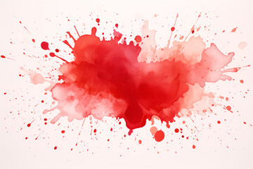 Red watercolor paint splattered on a white background.