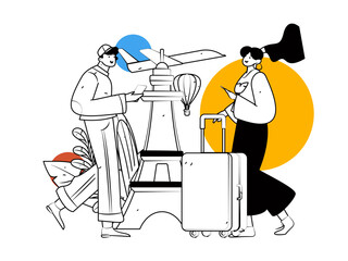 Holiday travel travel characters internet background vector hand drawn illustration
